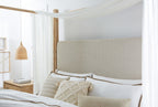 Retreat Pole Rattan King Upholstered Poster Bed withCanopy